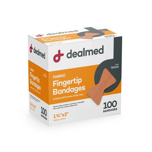 Dealmed Fabric Bandages Sterile, Fingertip, 1-3/4" X 3", 100/Bx, 12/Cs, 1200PK 783618